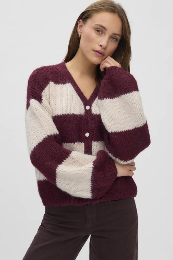 VERO MODA gebreid gestreept vest donkerrood ecru