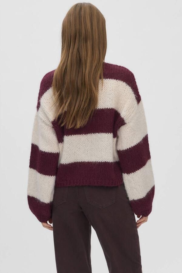 VERO MODA gebreid gestreept vest donkerrood ecru - Foto 3