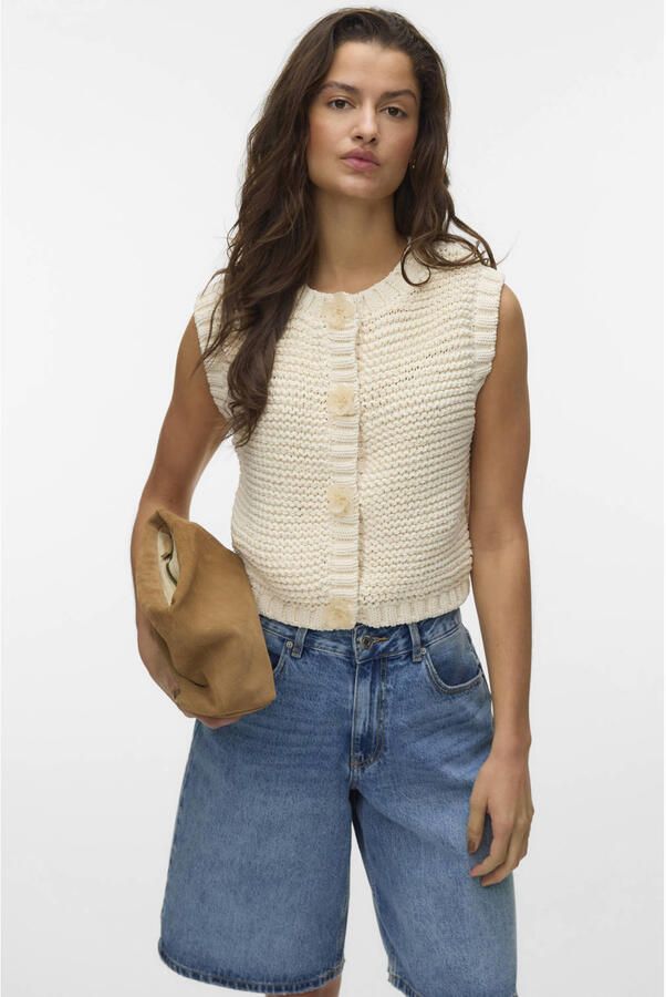 VERO MODA gebreid vest beige