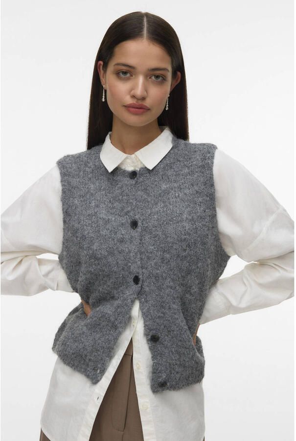 VERO MODA gebreid vest grijs melange