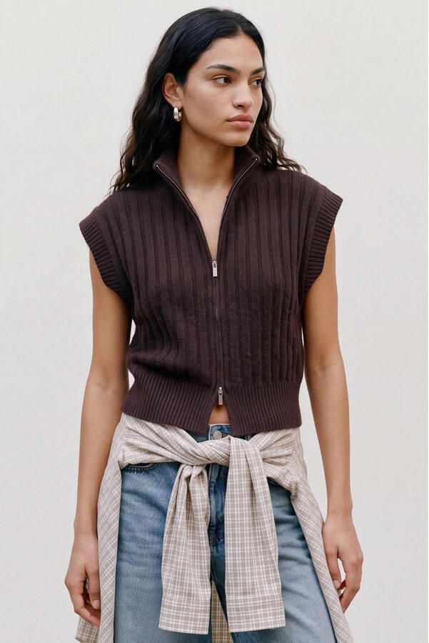 VERO MODA x Wehkamp gebreid vest met wol bruin