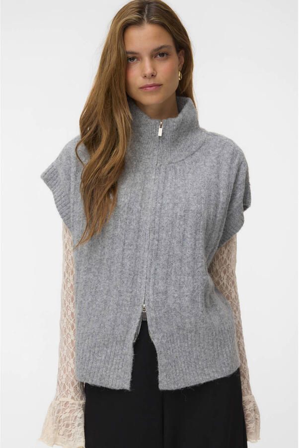 VERO MODA x Wehkamp gebreid vest met wol grijs