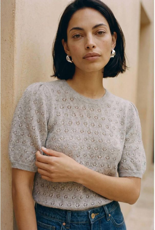 VERO MODA gebreide ajour trui taupe - Foto 2