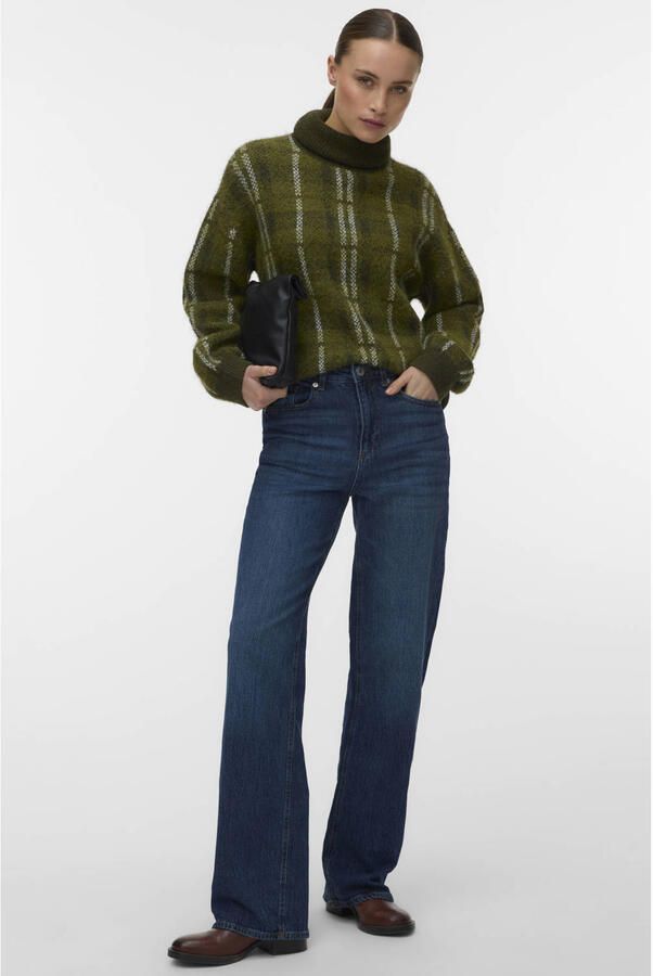 VERO MODA gebreide geruite trui groen - Foto 3