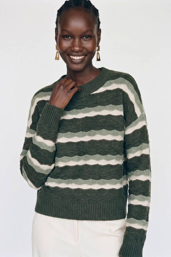 VERO MODA gebreide gestreepte trui met wol groen