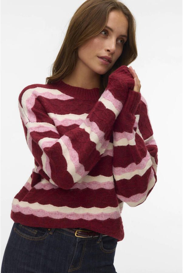 VERO MODA gebreide gestreepte trui met wol rood