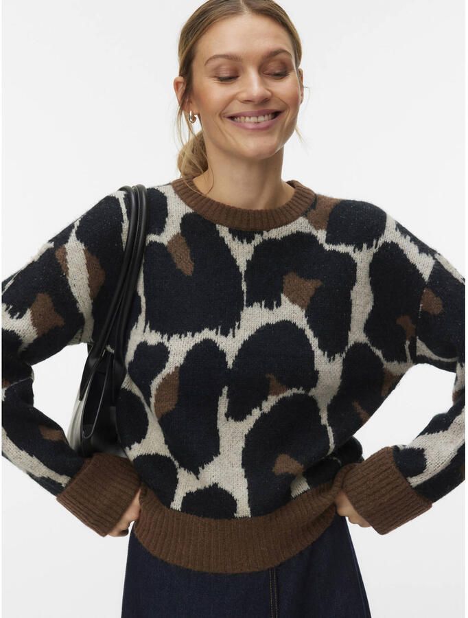 VERO MODA gebreide trui met panterprint bruin