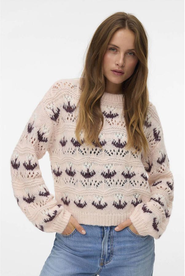 Vero Moda Regular fit gebreide pullover met broderie anglaise model 'IDELLE' - Foto 2