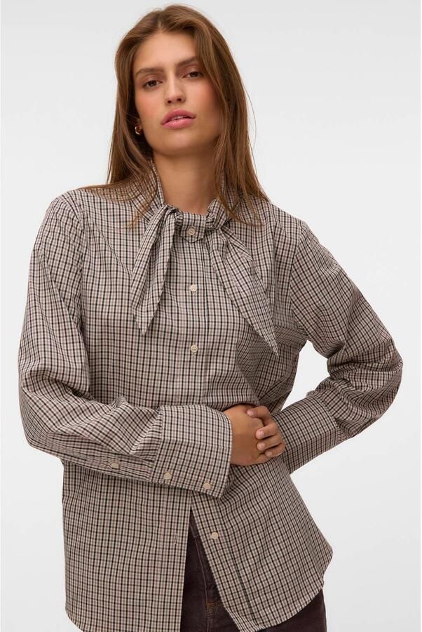 VERO MODA geruite blouse bruin