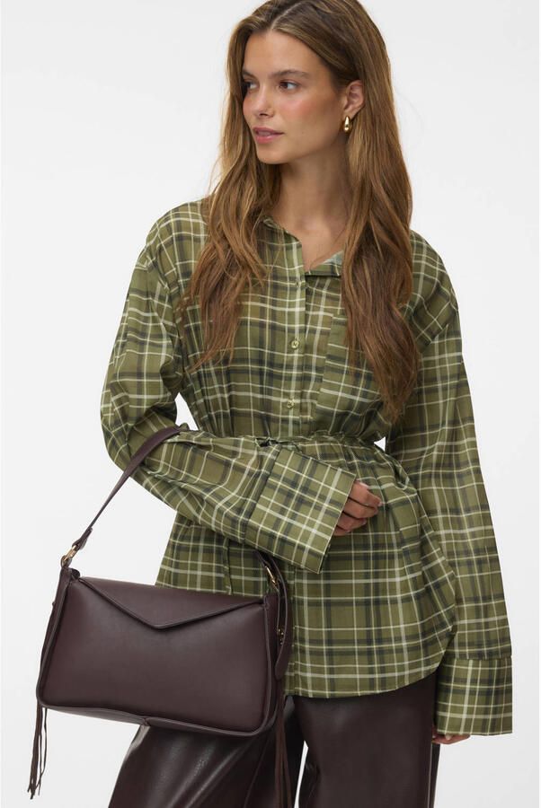 VERO MODA x Wehkamp geruite blouse met ceintuur groen