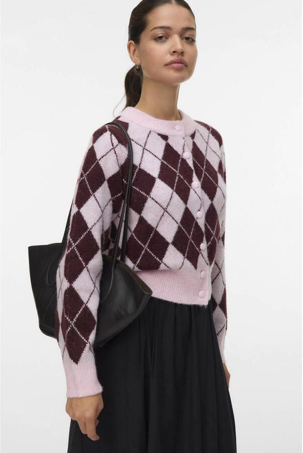 VERO MODA geruite gebreid vest roze