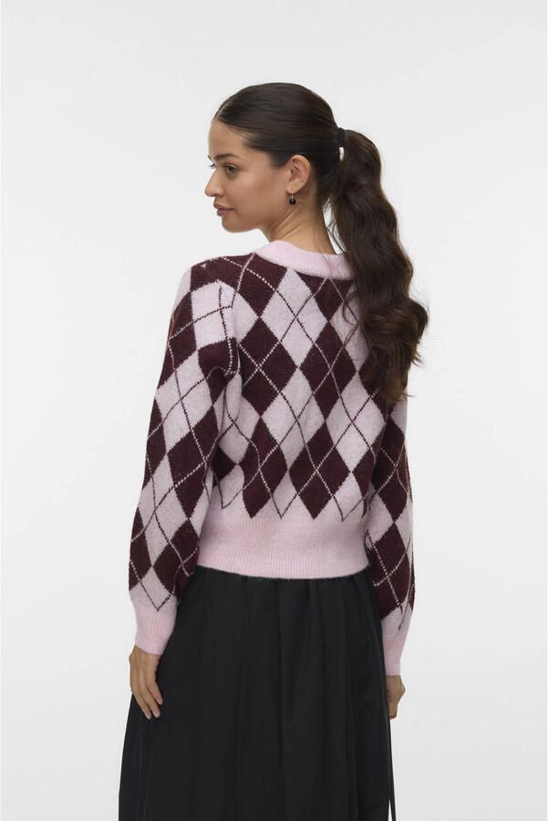 VERO MODA geruite gebreid vest roze - Foto 2