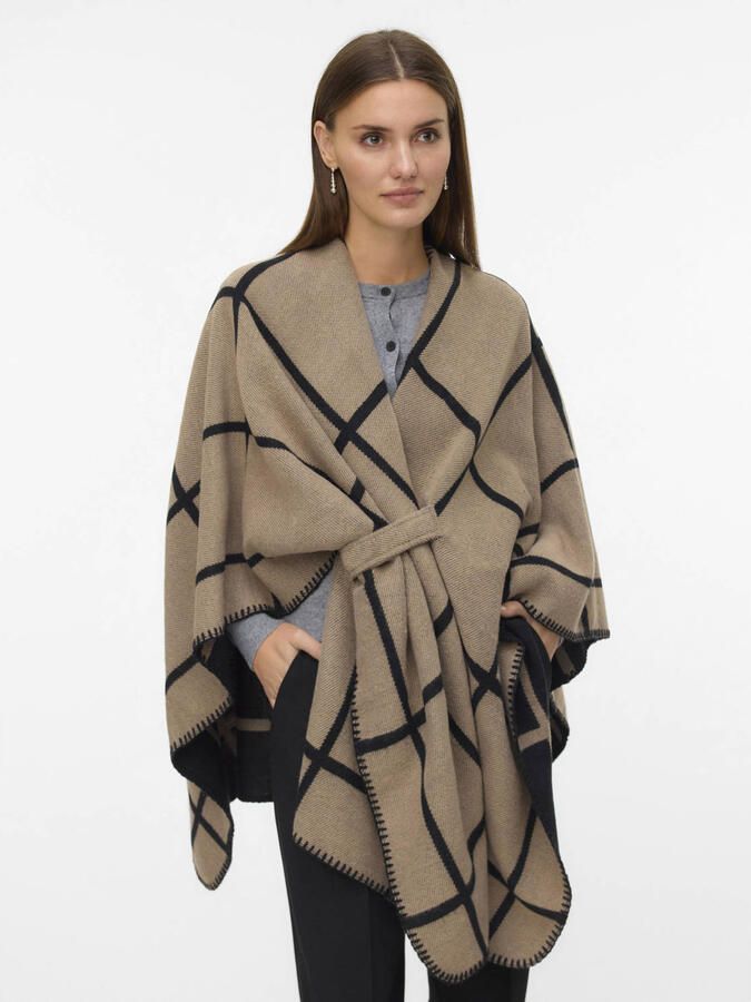 VERO MODA geruite poncho VMFIONA bruin