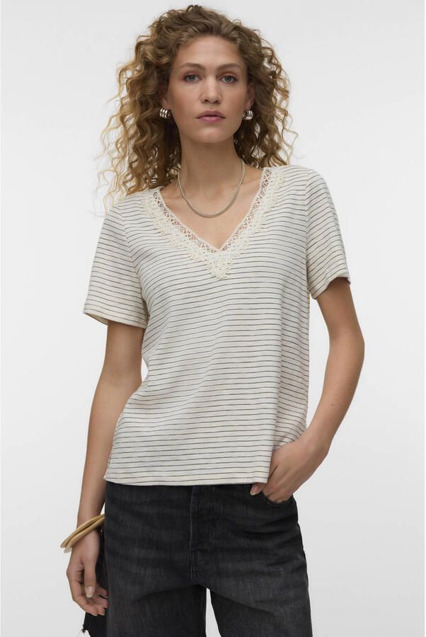 VERO MODA gestreept T-shirt met lurex ecru