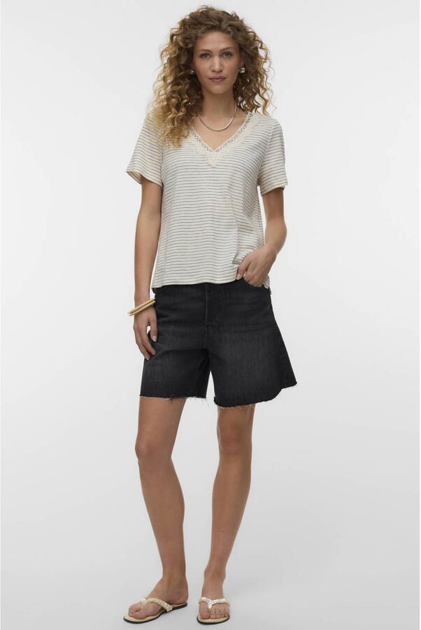 VERO MODA gestreept T-shirt met lurex ecru - Foto 2