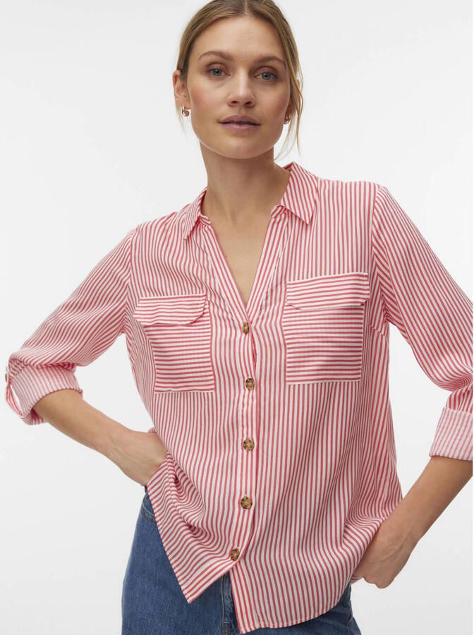 VERO MODA gestreepte blouse koraalrood wit