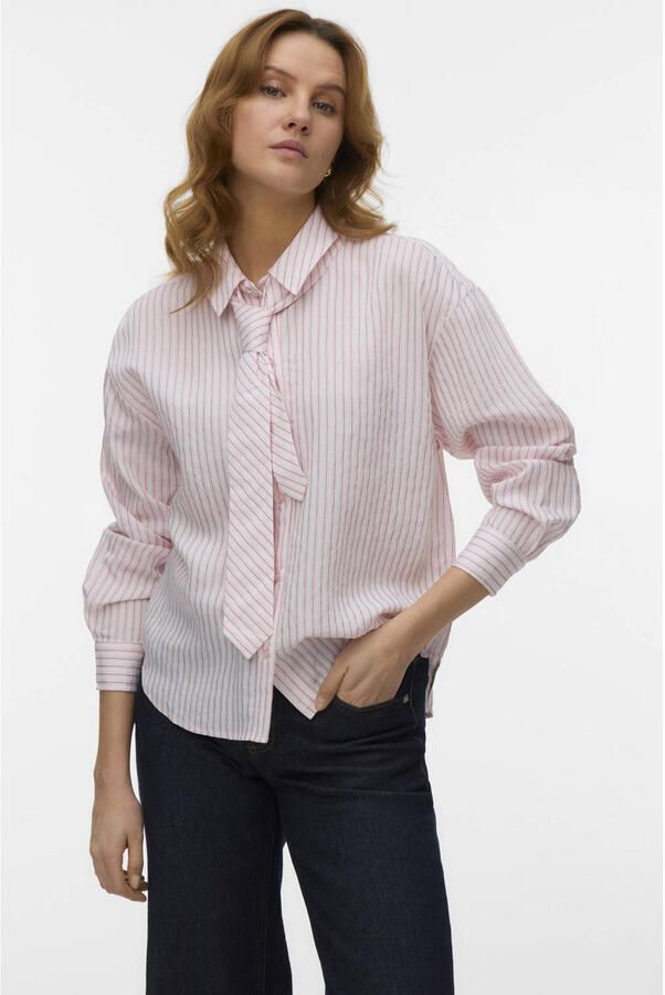 VERO MODA gestreepte blouse lichtroze - Foto 3