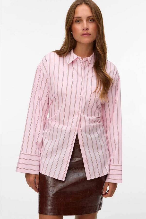 VERO MODA gestreepte blouse met ceintuur roze