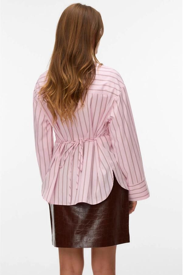 VERO MODA gestreepte blouse met ceintuur roze - Foto 2
