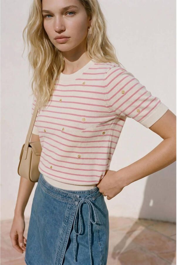 VERO MODA gestreepte gebloemde top roze