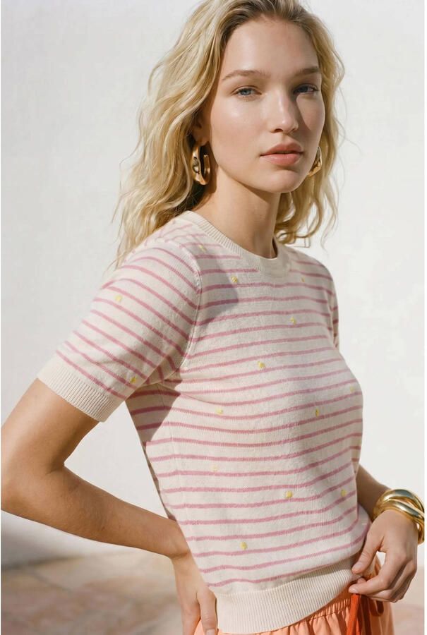 VERO MODA gestreepte gebloemde top roze - Foto 2