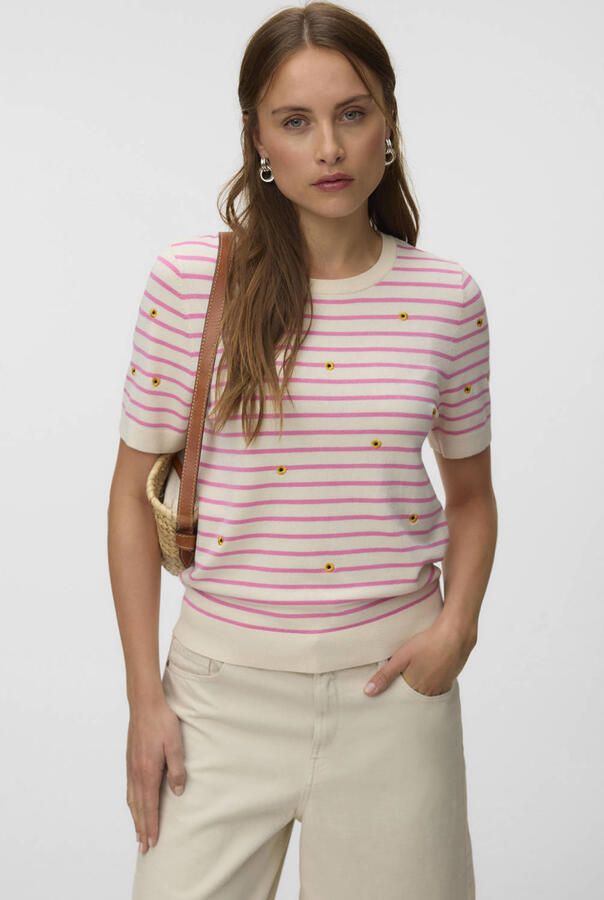 VERO MODA gestreepte gebloemde top roze