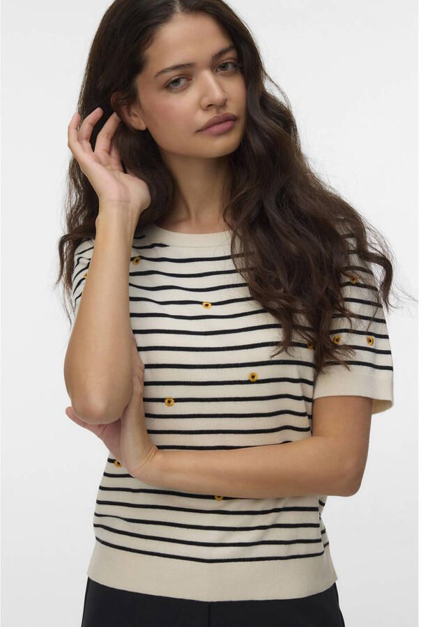 VERO MODA gestreepte gebloemde top zwart