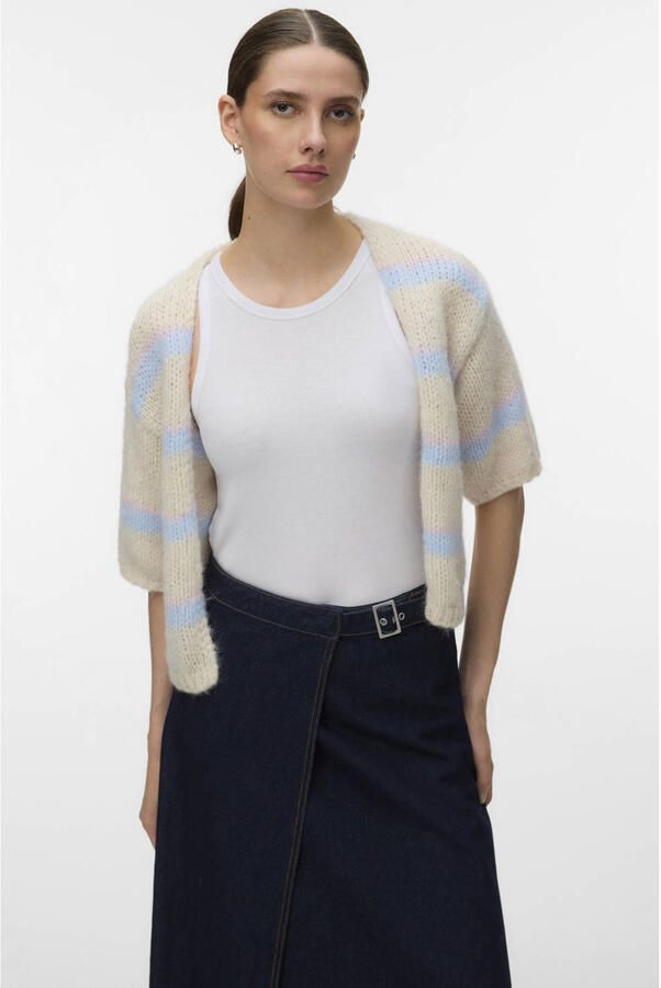 VERO MODA gestreepte gebreid vest ecru - Foto 2