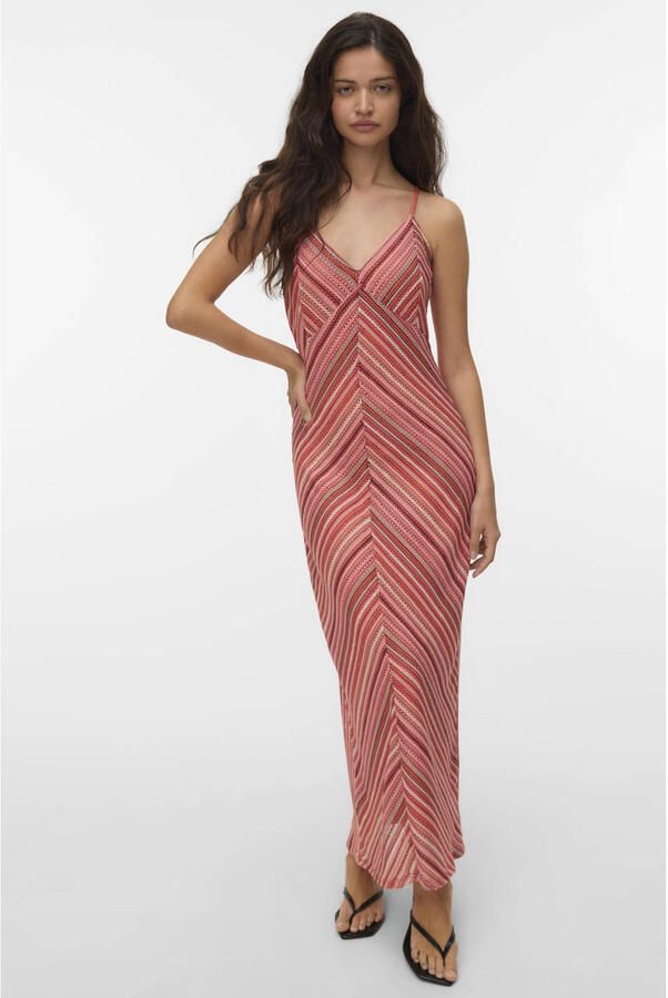 VERO MODA gestreepte maxi jurk roze