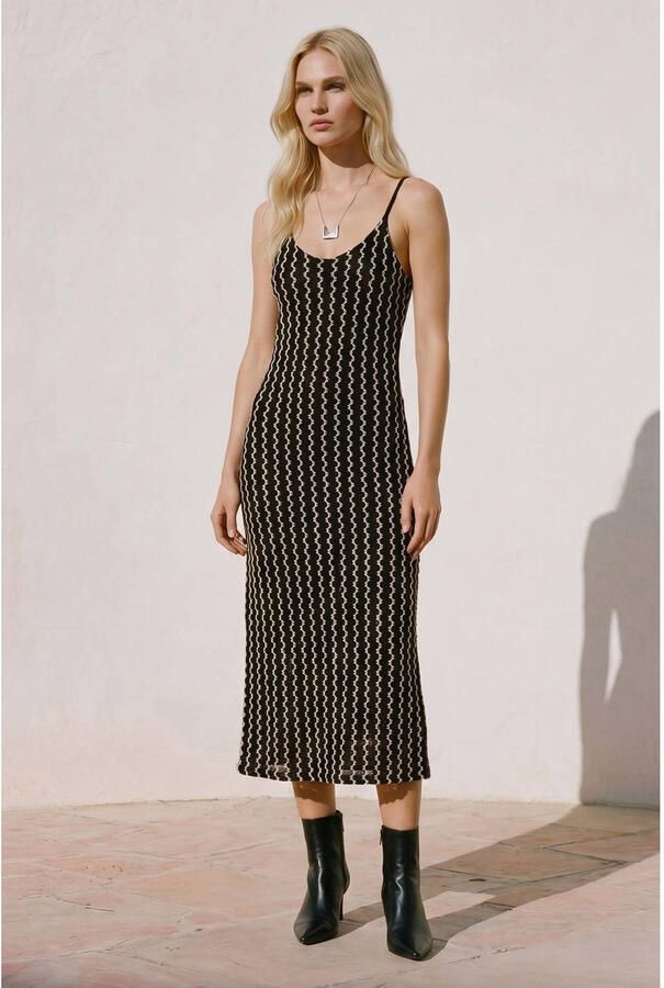 VERO MODA gestreepte midi jurk zwart