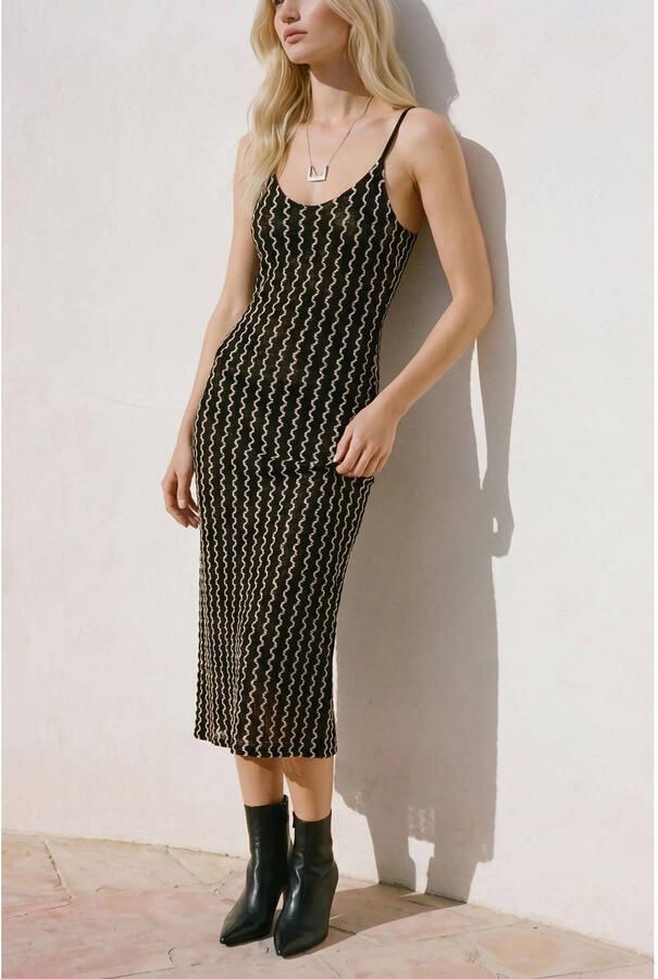 VERO MODA gestreepte midi jurk zwart - Foto 2