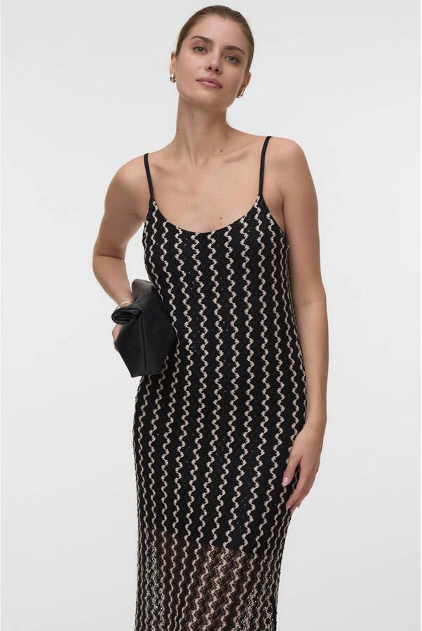 VERO MODA gestreepte midi jurk zwart
