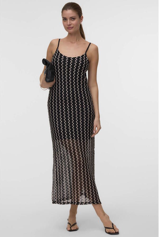 VERO MODA gestreepte midi jurk zwart - Foto 2