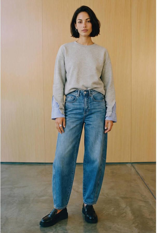 VERO MODA gestreepte sweater lichtgrijs