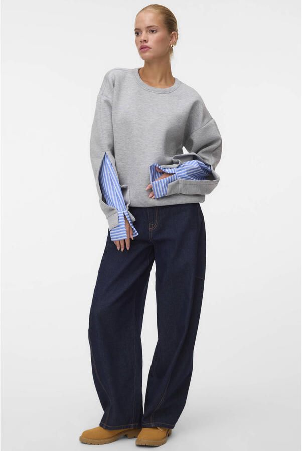 VERO MODA gestreepte sweater lichtgrijs