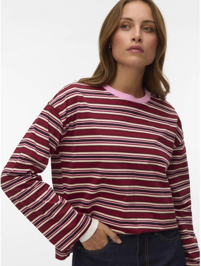 VERO MODA gestreepte top donkerrood