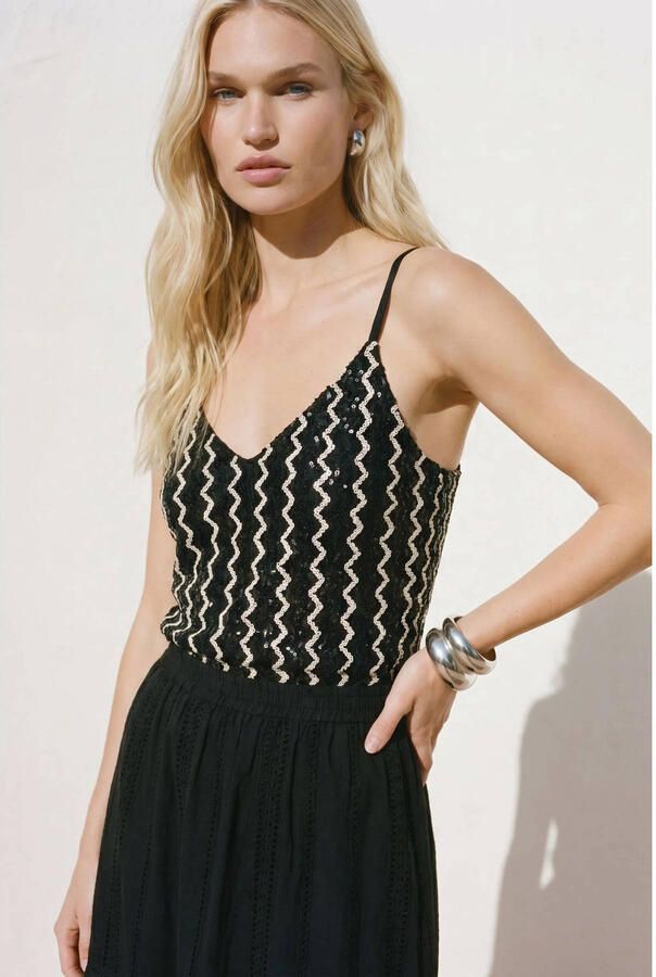VERO MODA gestreepte top fijn gebreid zwart