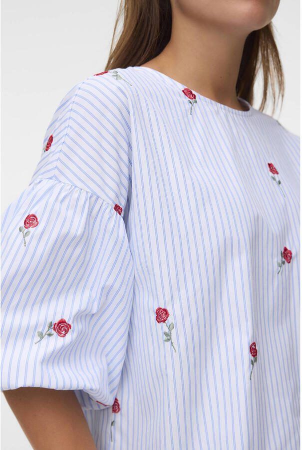 VERO MODA gestreepte top met borduursels lichtblauw - Foto 2