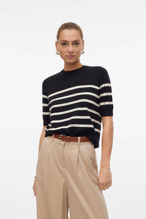Vero Moda Trui met korte mouwen Lichtgewicht fijn gebreide trui VMSABA PLAIN SS O-NECK PULLOVER GA NOOS (Damestrui ronde hals korte mouw zomertrui)