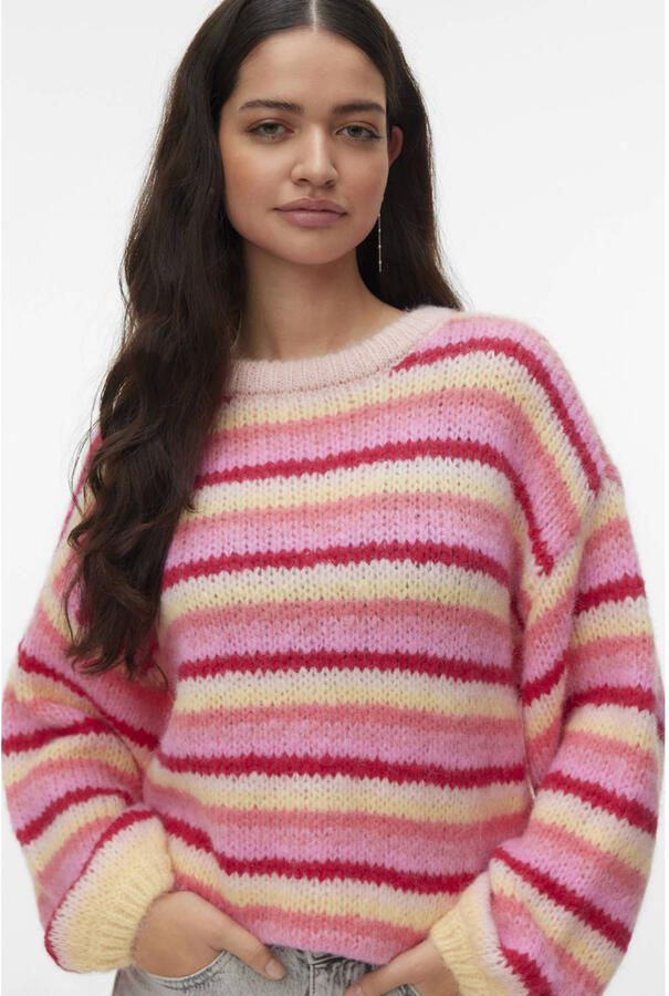 VERO MODA gestreepte trui roze gebreid