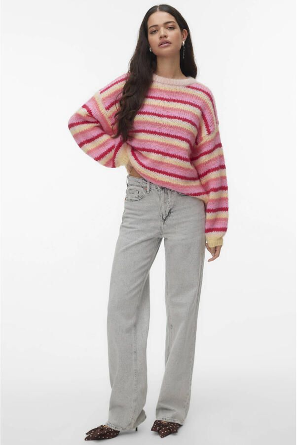VERO MODA gestreepte trui roze gebreid - Foto 2