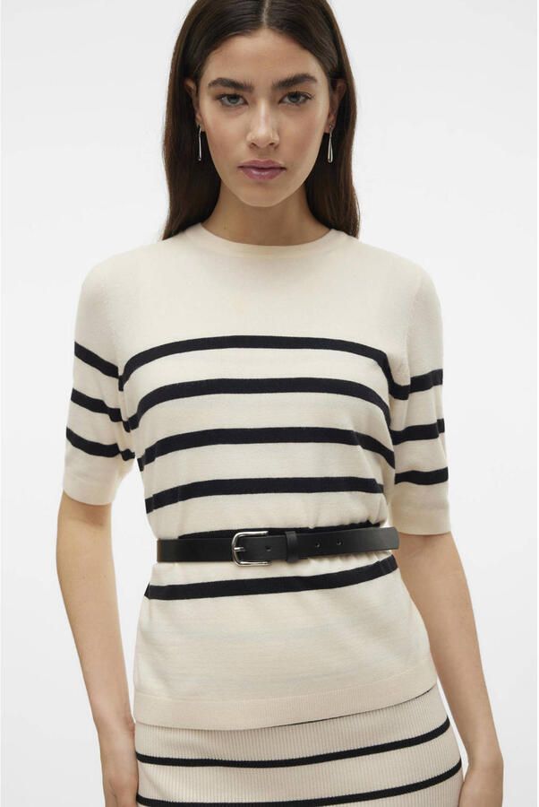 Vero Moda Trui met korte mouwen VMSABA PLAIN Feinstrickpullover in regular fit van onderhoudsvriendelijk materiaalmix met viscose (Damestrui ronde hals korte mouw zomertrui)