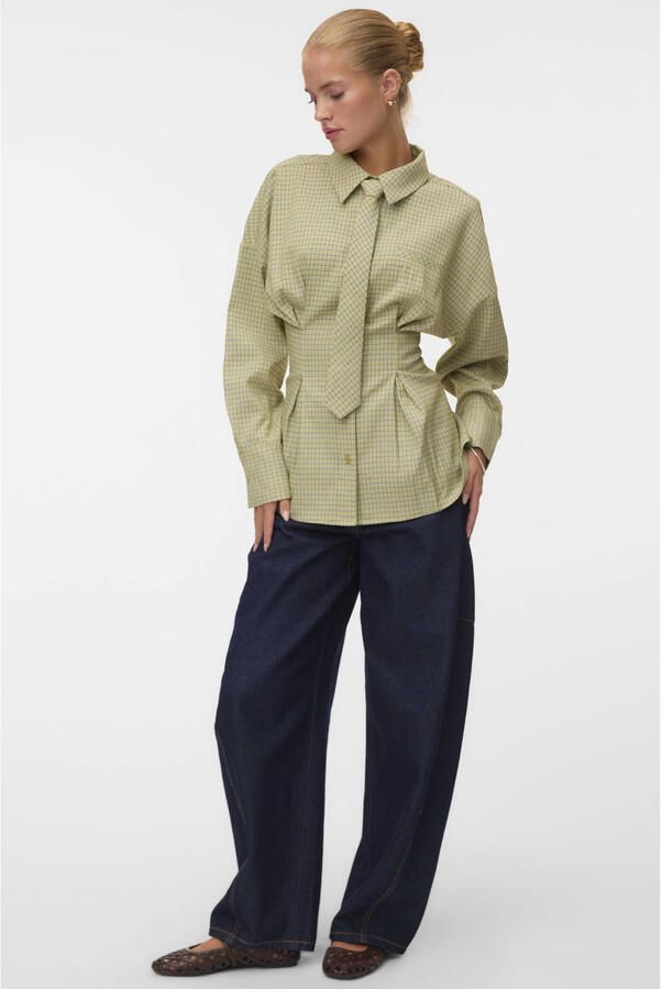 VERO MODA getailleerde geruite blouse lichtgroen