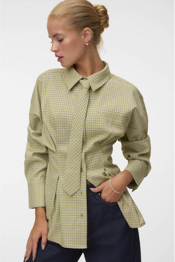 VERO MODA getailleerde geruite blouse lichtgroen - Foto 3