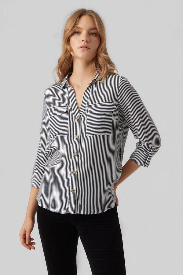 Vero Moda Overhemdblouse met opgestikte paspelzakken op de borst model 'BUMPY'
