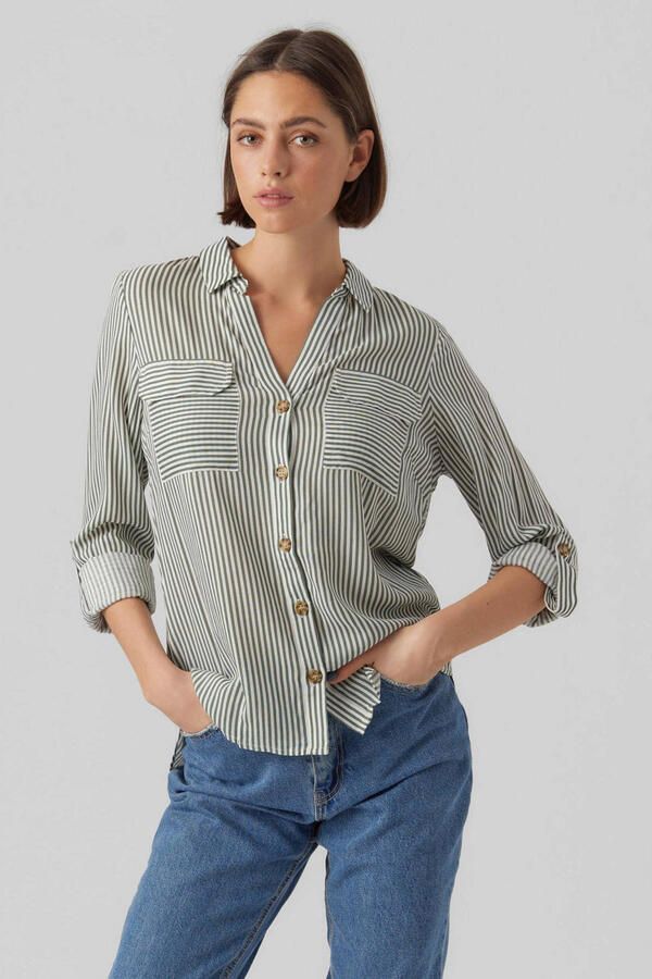 Vero Moda Overhemdblouse met opgestikte paspelzakken op de borst model 'BUMPY' - Foto 2