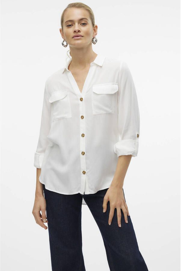 Vero Moda Overhemdblouse met opgestikte paspelzakken op de borst model 'BUMPY'