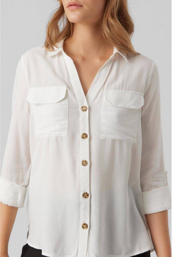 Vero Moda Overhemdblouse met opgestikte paspelzakken op de borst model 'BUMPY' - Foto 2