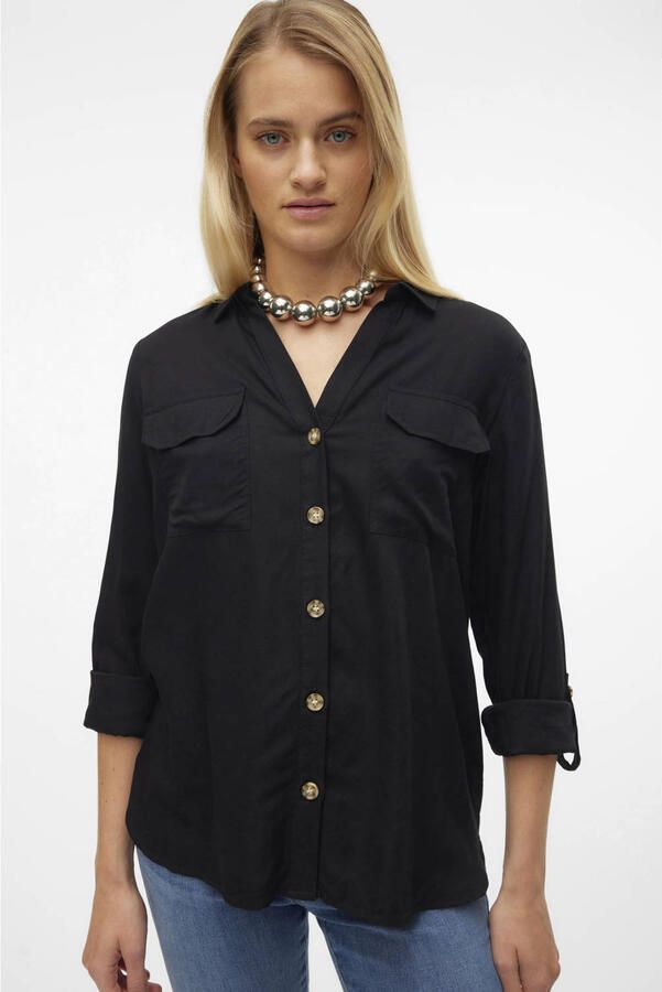 Vero Moda Overhemdblouse met opgestikte paspelzakken op de borst model 'BUMPY'