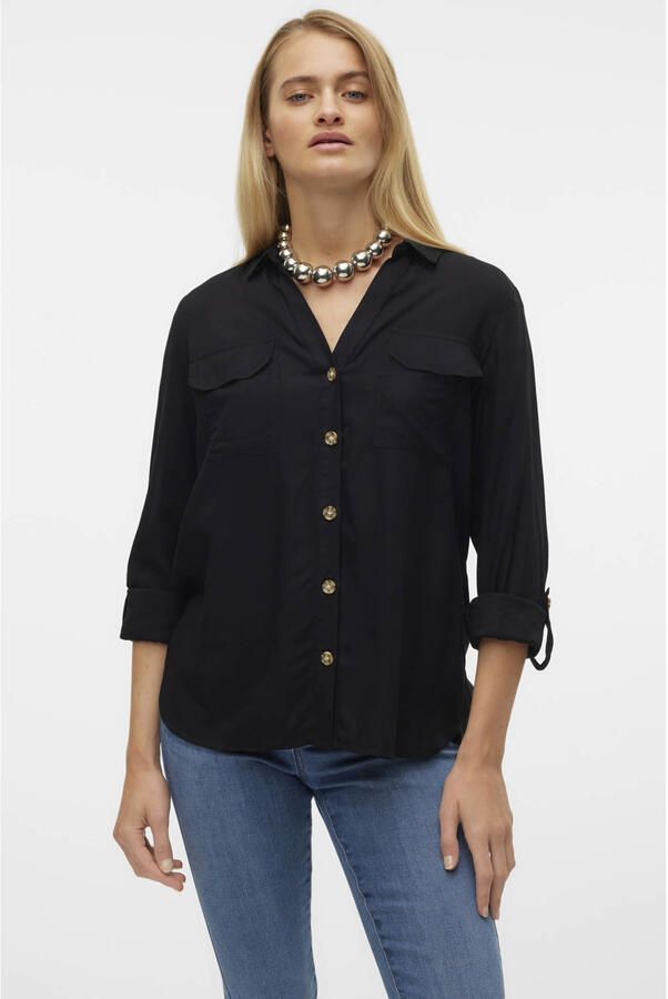 Vero Moda Overhemdblouse met opgestikte paspelzakken op de borst model 'BUMPY' - Foto 2